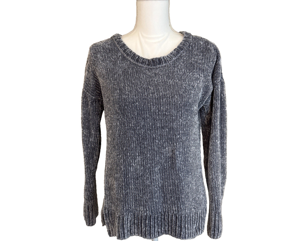 Westbound Women's Sweater Heather Gray Scoop Neck Pullover Chenille Knit, Size S